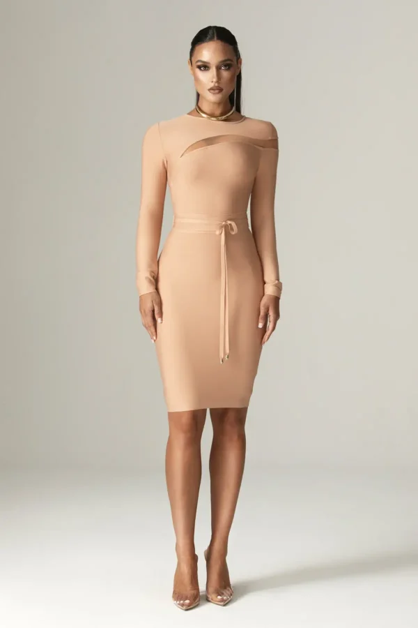 Ariana Cut Out Bandage Midi Dress (Nude)