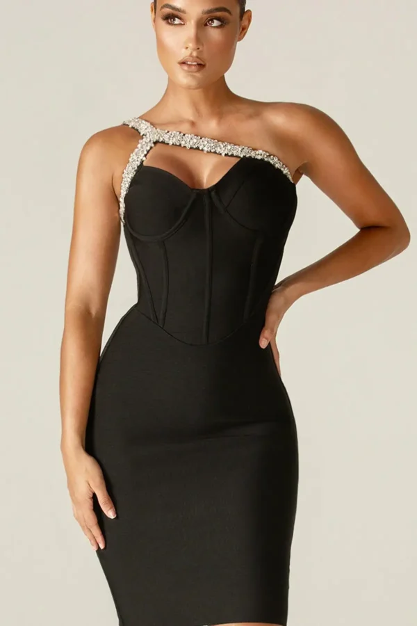 Diva Rhinestone Bandage Dress (black) - Image 5