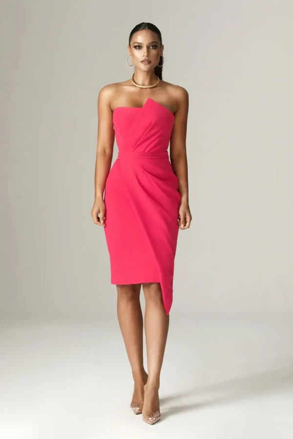 Eliana Crepe Corset Midi Dress (Fuchsia) - Image 8