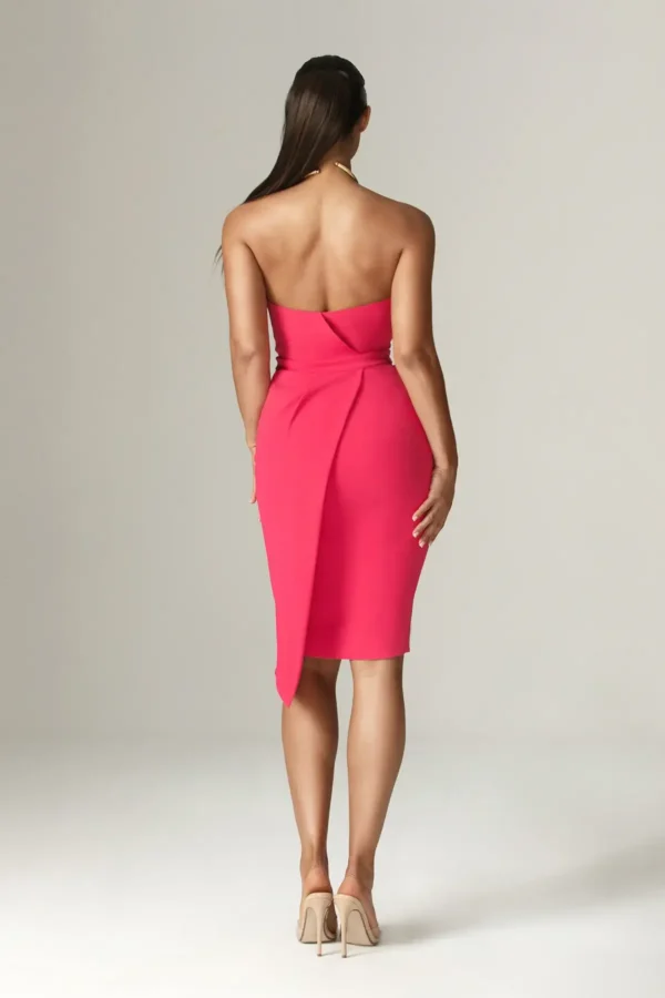 Eliana Crepe Corset Midi Dress (Fuchsia) - Image 6