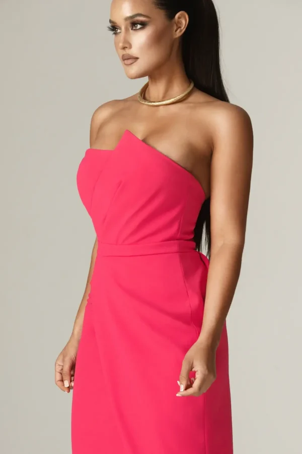 Eliana Crepe Corset Midi Dress (Fuchsia) - Image 2