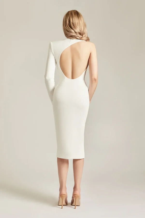 Elvia Dress Sleeve Midi Dress (Off White) - Image 6