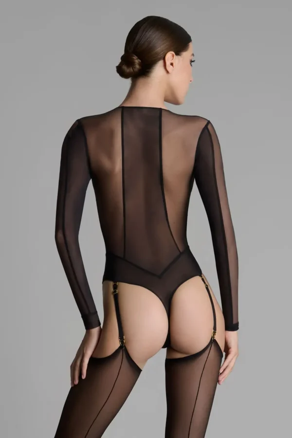 L’Amoureuse - Long Sleeve Bodystring With Suspenders – Black - Image 2