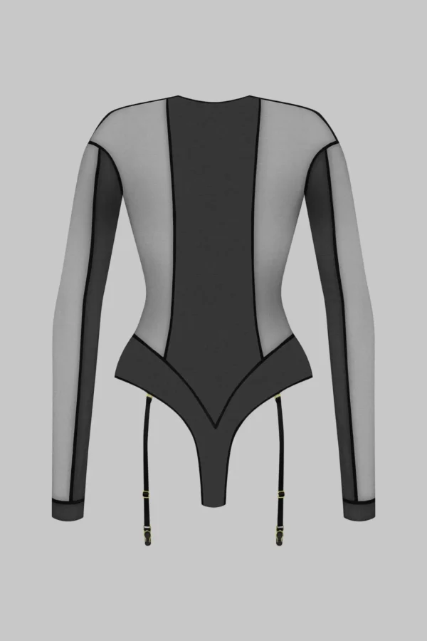 L’Amoureuse - Long Sleeve Bodystring With Suspenders – Black - Image 5
