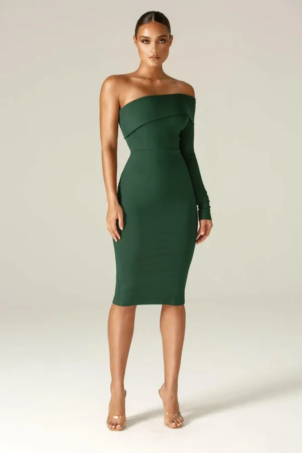 Rita One Shoulder Dress (Emerald Green) - Image 2