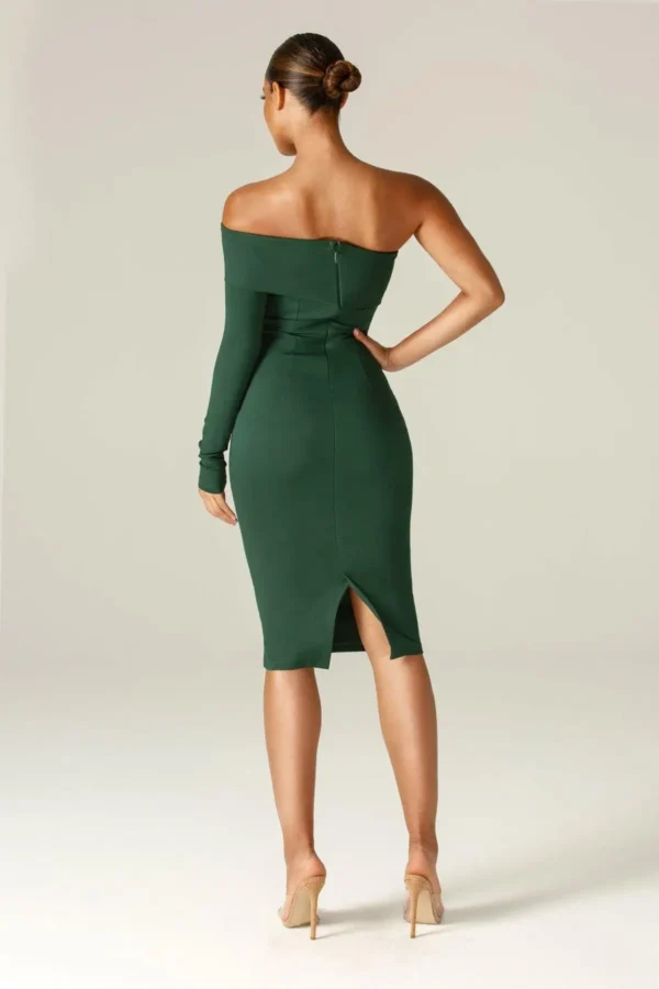 Rita One Shoulder Dress (Emerald Green) - Image 4