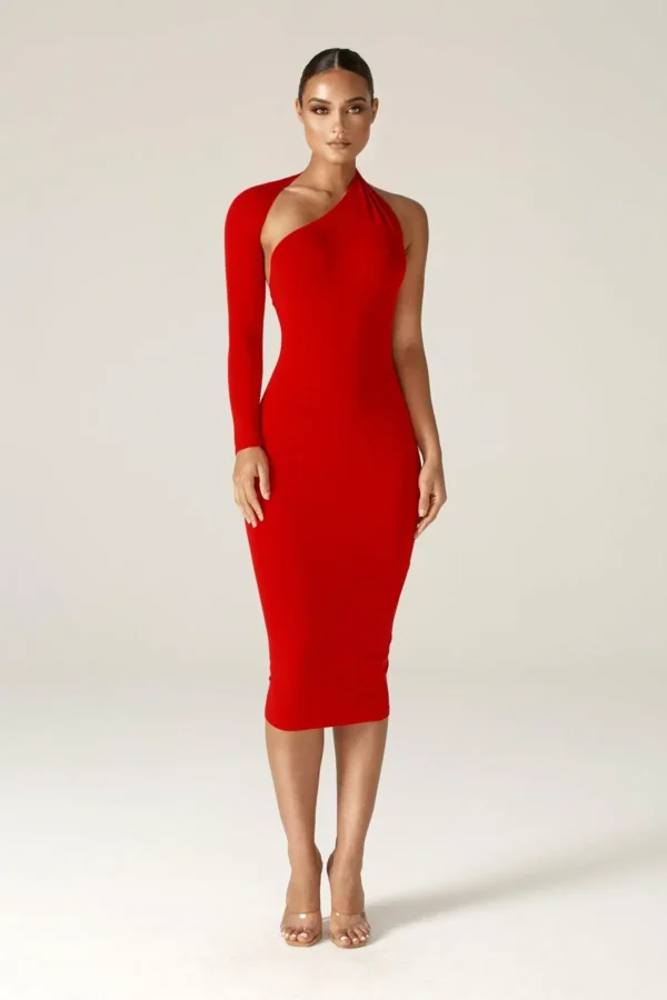 Dasha Modern Midi Dress (Red) - Image 6