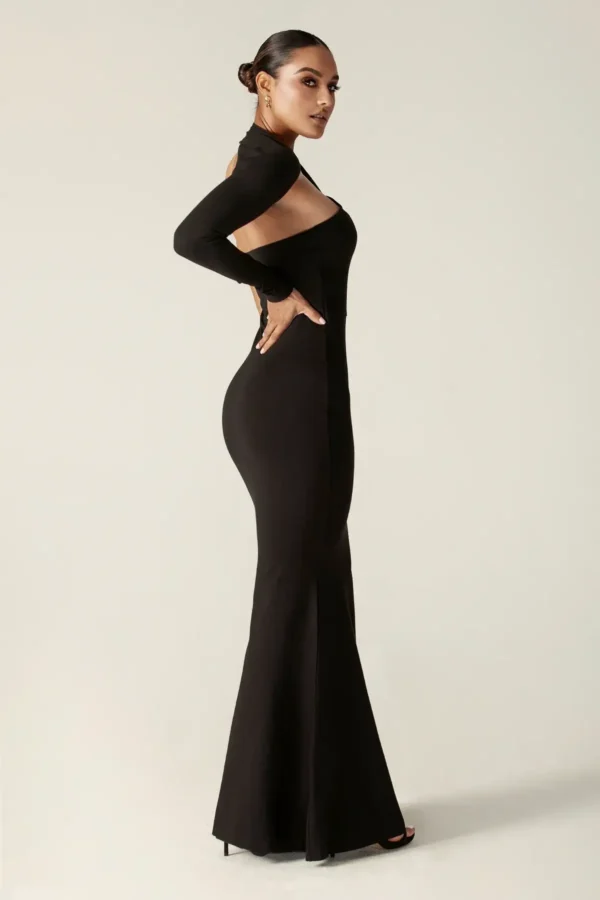 Lilux One Shoulder Modern Maxi Dress (Black) - Image 5
