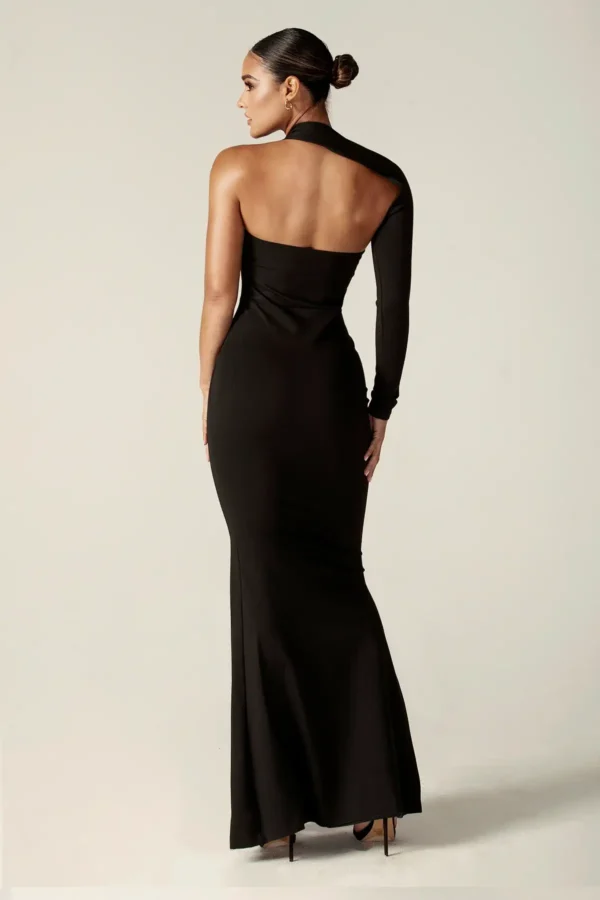 Lilux One Shoulder Modern Maxi Dress (Black) - Image 3