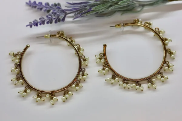 Tribal Hoop Earrings in White - Image 2