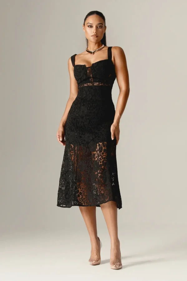 Harley Straps Lace Guipure Midi Dress