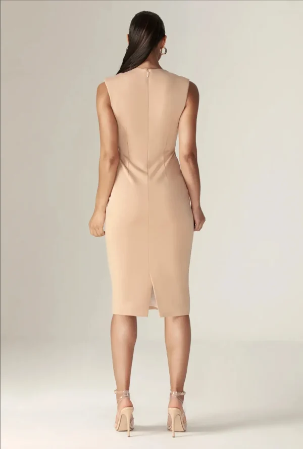 Lianna Deep Slit Neckline Midi Dress - Khaki - Image 4