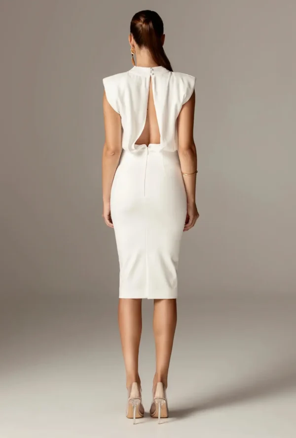 Maxine Draped Crepe Midi Dress White - Image 3