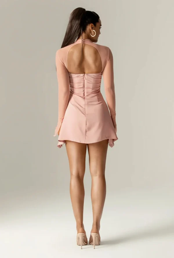 Maya Draped Corset Mini Dress (Dusty Pink) - Image 5